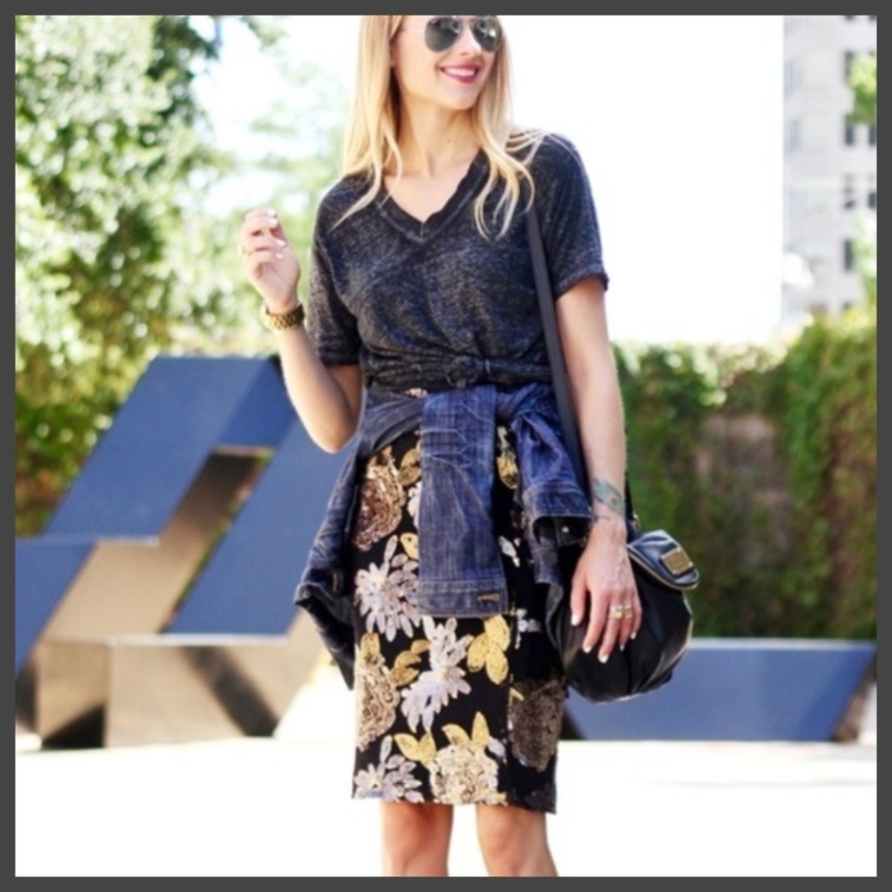 J.O.A. Floral Sequin Pencil Skirt